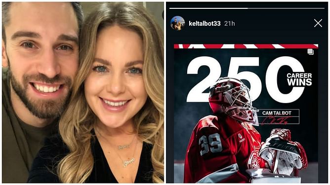 Cam Talbot's wife Kelly pens four-word reaction to Red Wings goalie's 250 career-wins milestone