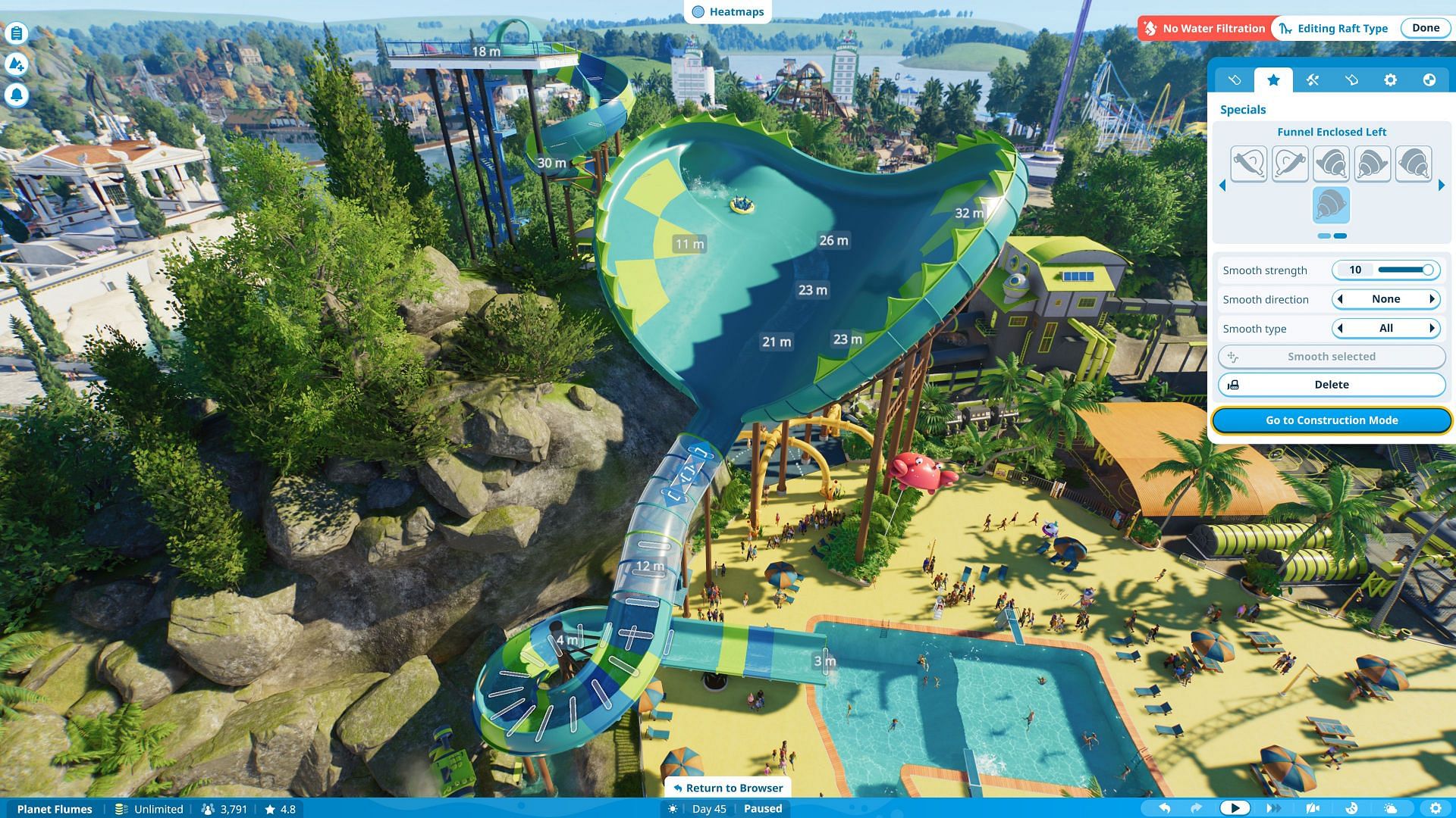 Unlock and establish a variety of thrilling water slides and attractions. (Image via Frontier Developments)