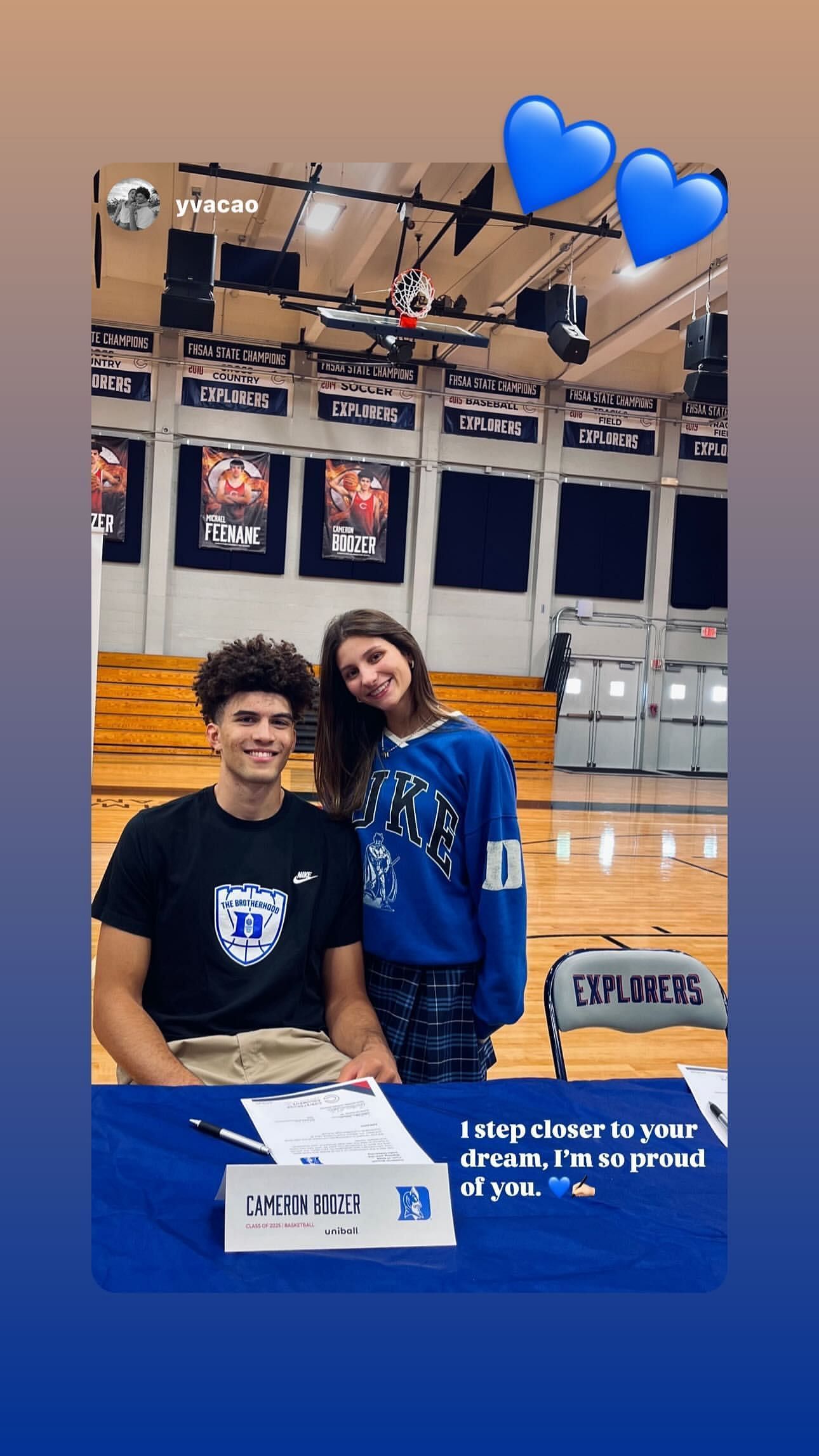 Cameron Boozer and GF Yva Lauren Cao during Duke signing day (Image: IG/yvacao)