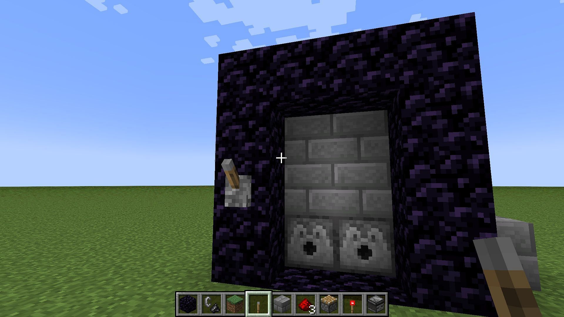 Place the nether portal on/off switch in Minecraft (Image via Mojang Studios)