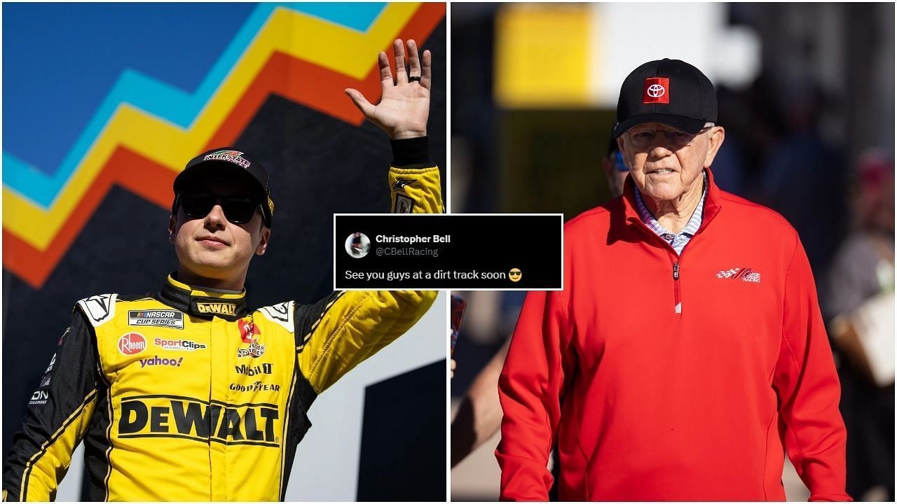 Christopher Bell hints returning to dirt racing as Joe Gibbs Racing overturns rule (Images from @CBellRacing on X and Getty Images)