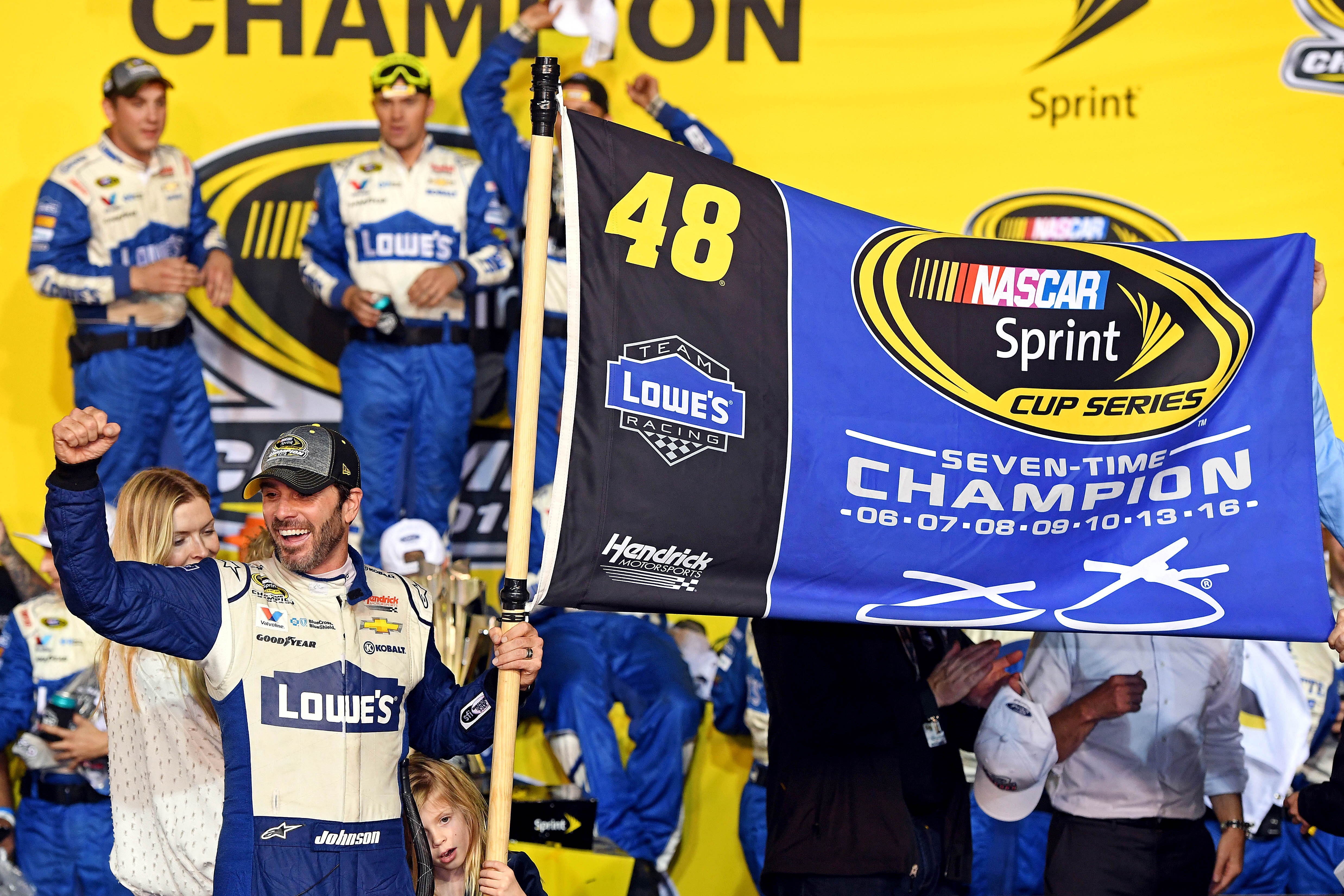 Jimmie Johnson celebrates his seventh championship title in 2016 - Source: Imagn