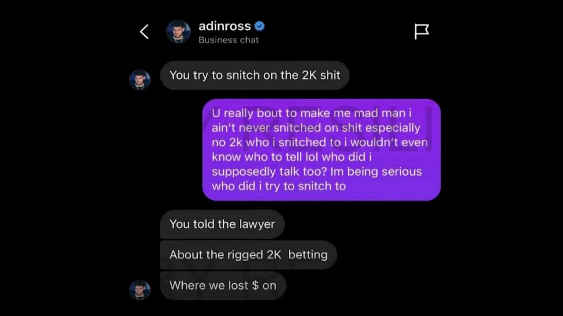 Alleged text messages between Adin and his former bodyguard confirm the NBA 2K tournament rigging scandal (Images via Henry Resilient/YouTube)