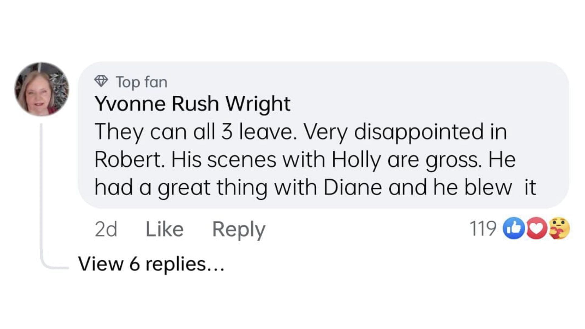 Screenshot of the comment (Image via Facebook / General Hospital)