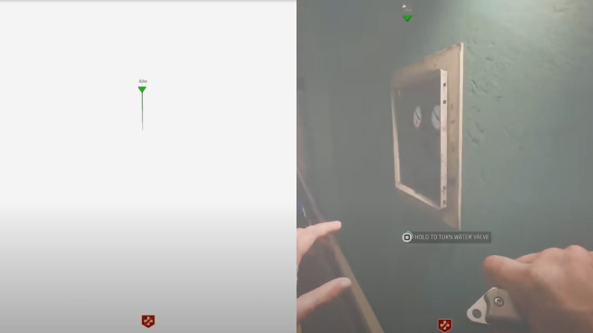 When the screen turns white, run towards the Water Valve to interact with it (Image via Activision || YouTube/Bubs)