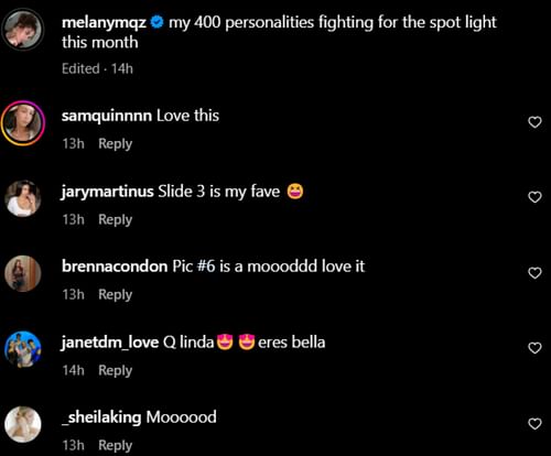 Comments section of Melany's IG post