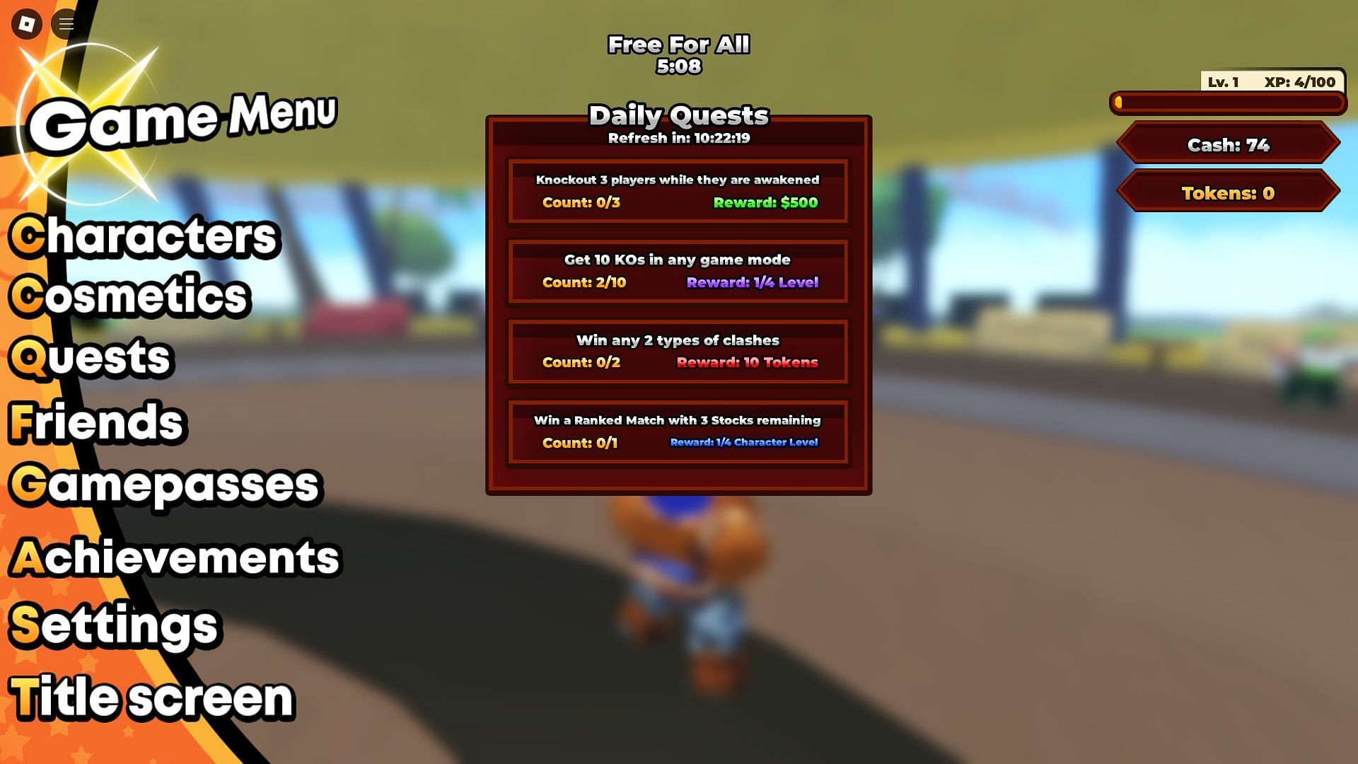 The Quests menu (Image via Roblox)