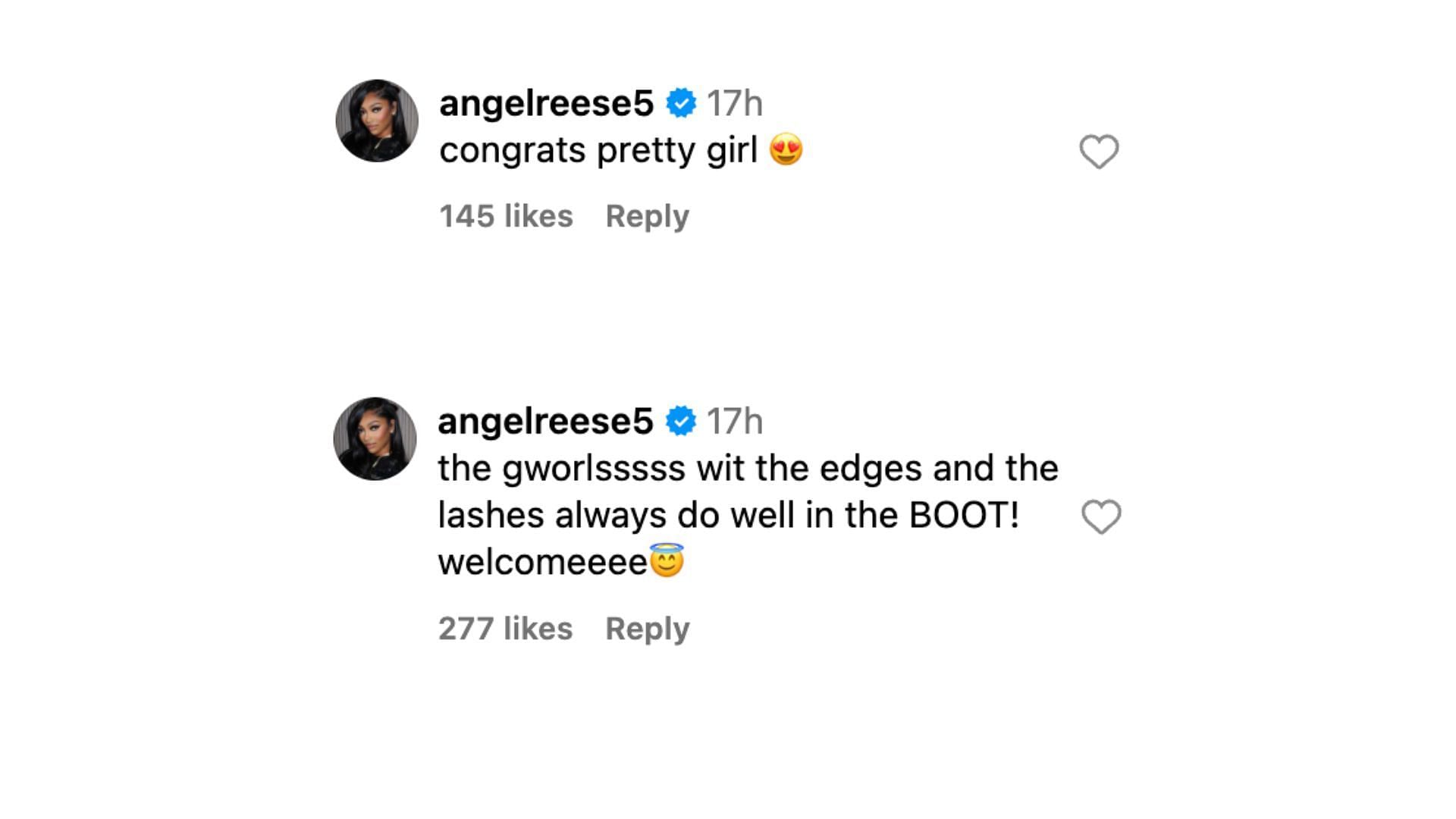 Angel Reese comments on Z. Johnson&#039;s IG post. Photo Credit: ZaKiyah Johnson&#039;s IG account