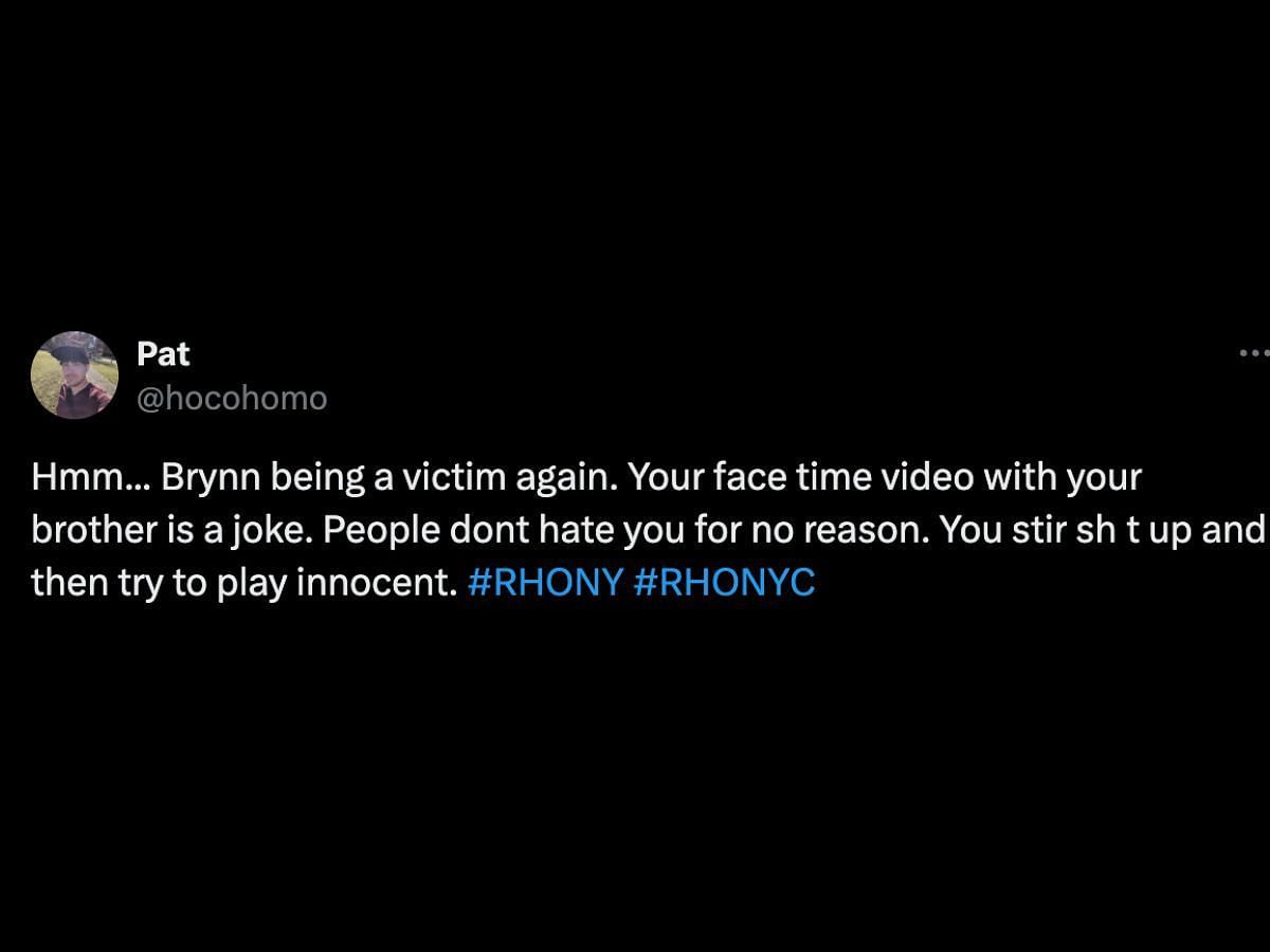 RHONY fans criticize Brynn (Image via X/@hocohomo)