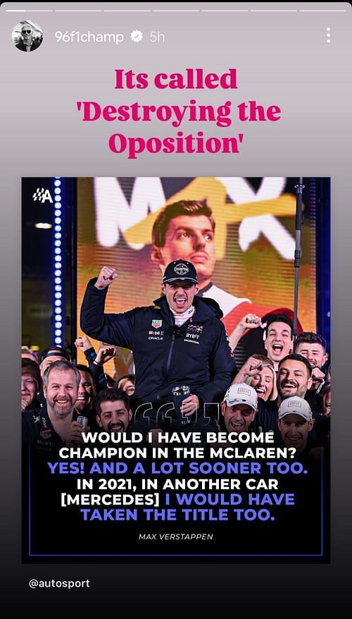 Damon Hill's Instagram stories post (Credit: Damon Hill on Instagram)