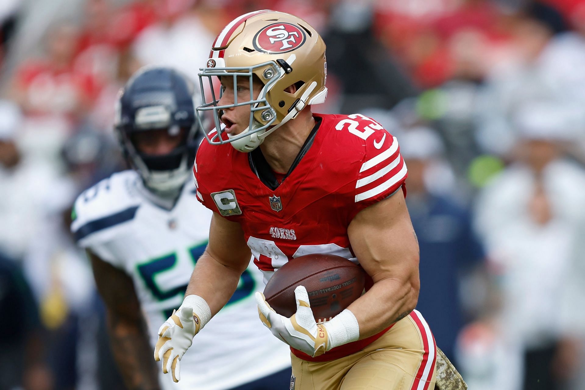 Christian McCaffrey at Seattle Seahawks v San Francisco 49ers - Source: Getty