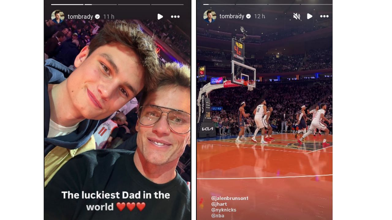 TB12 with his son, Jack at the Knicks vs Nets NBA game. (Source: @tombrady Instagram)