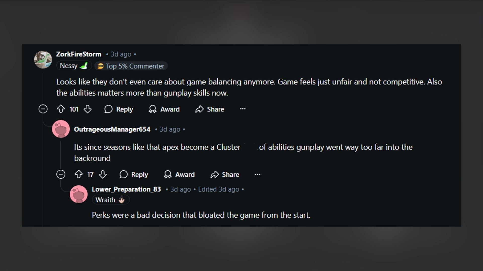 Players dislike the influx of new abilities in Apex Legends Season 23 (Image via Reddit)