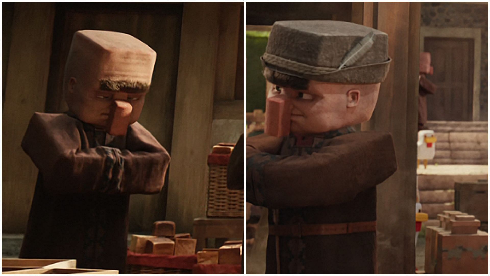 A few shots of villagers in A Minecraft Movie trailer (Image via Warner Bros)