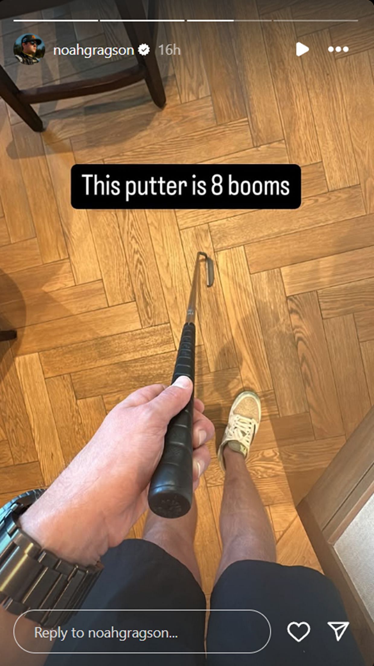 Gragson showing off his prized golf club (source: @noahgragson on Instagram)