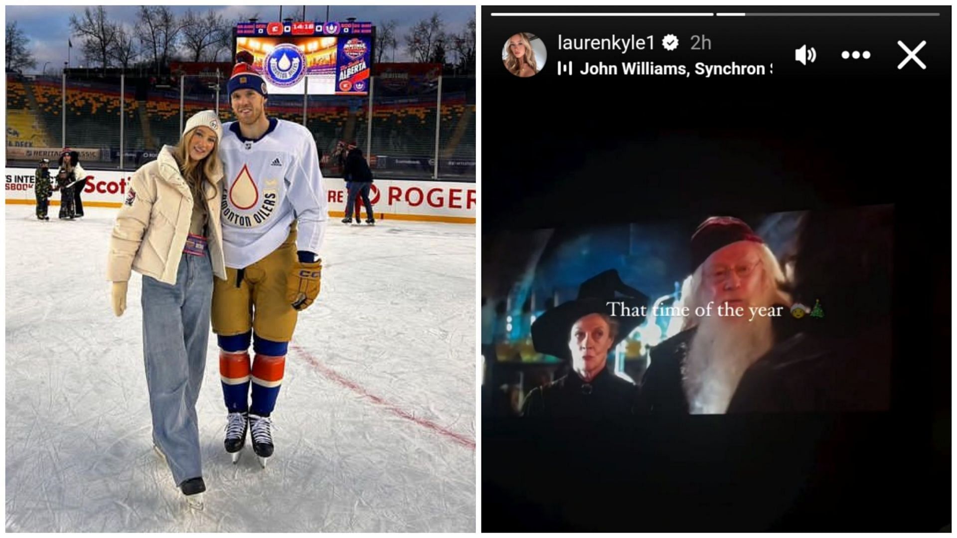 Connor McDavid&rsquo;s wife Lauren Kyle enjoys Harry Potter movie from her couch in holiday mood