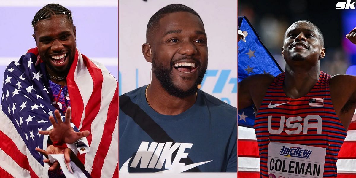 Justin Gatlin weighs in on Christian Coleman outperforming Noah Lyles at 2024 World Athletics Indoor Championships. (Images by Getty)