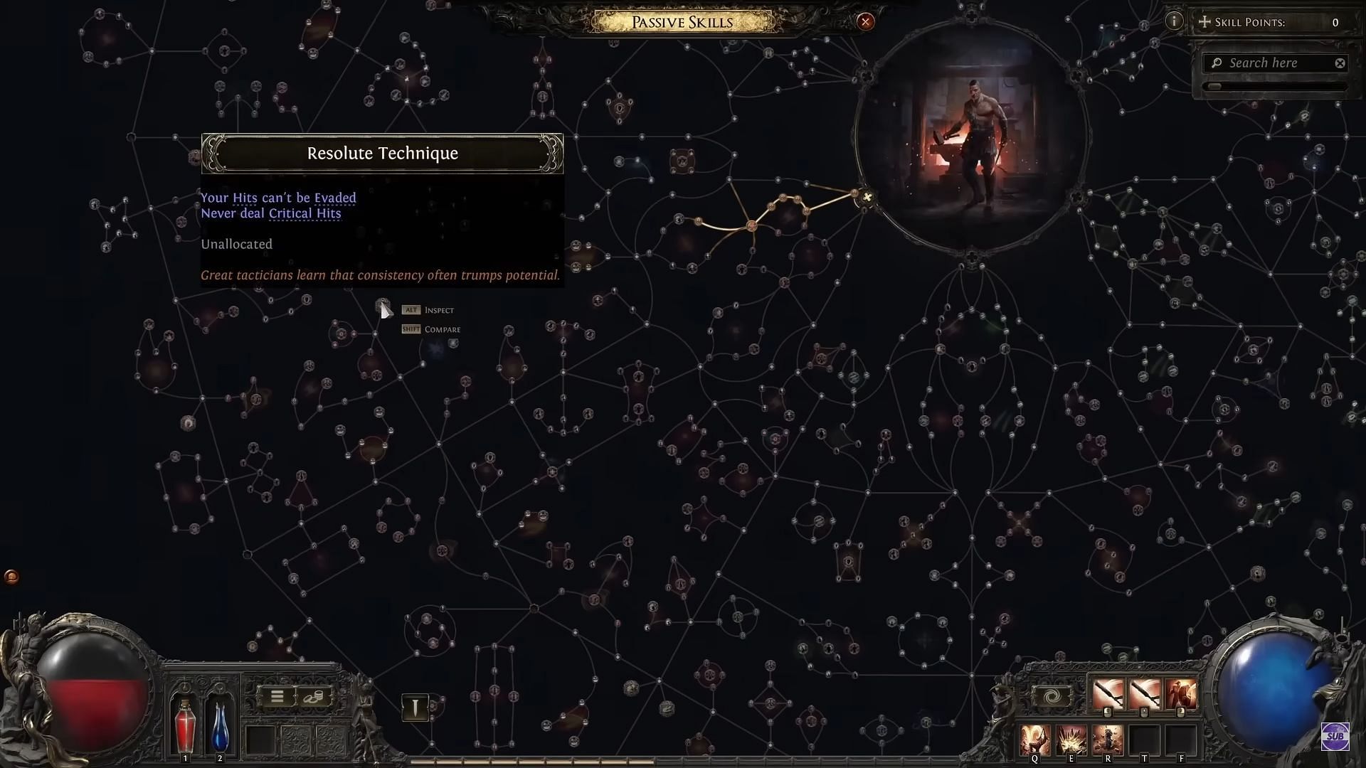 Image showcasing the effects of Resolute Technique in Path of Exile 2 (Image via Grinding Gear Games)