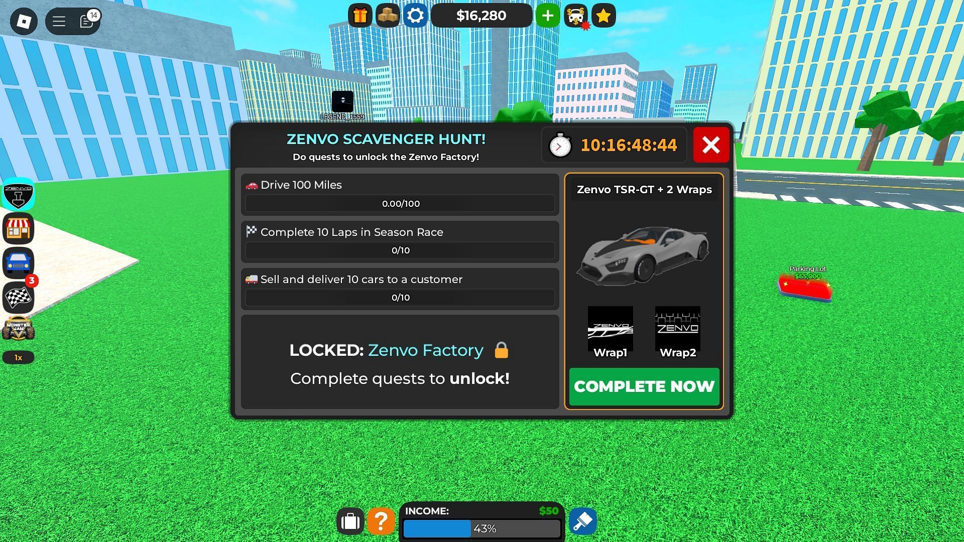 All Zenvo Scavenger Hunt tasks (Image via Roblox)