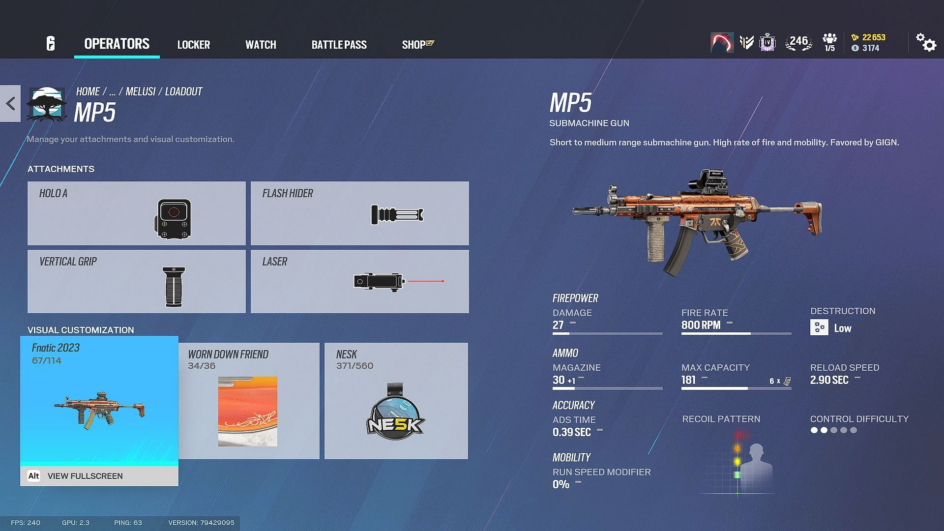 MP5 is the primary weapon in a Melusi loadout in Rainbow Six Siege (Image via Ubisoft)