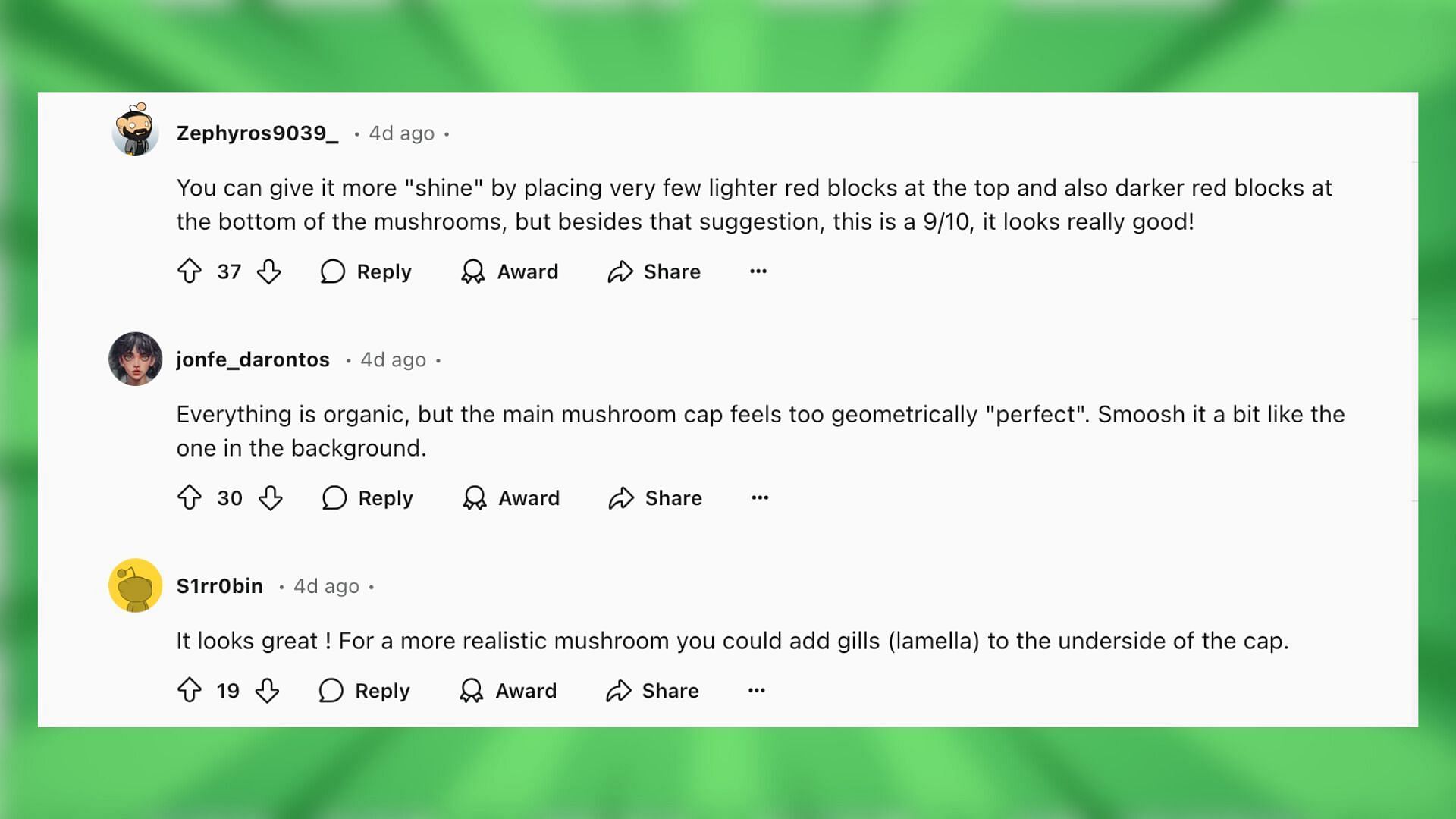 Redditors react to the mushroom house build (Image via Reddit/OverheatingLaptop/Mojang Studios)