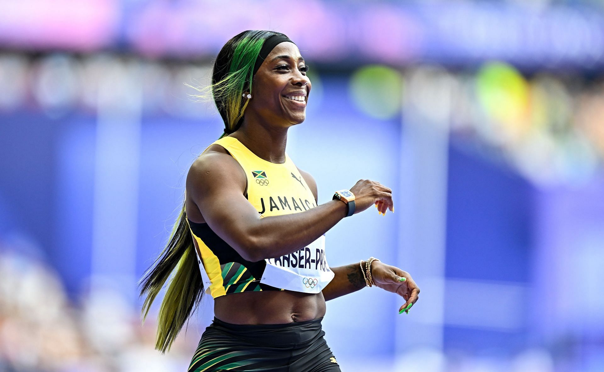 Fraser-Pryce during the Women&#039;s 100m second round on the eighth day of the 2024 Paris Olympics (Image via: Getty Images)