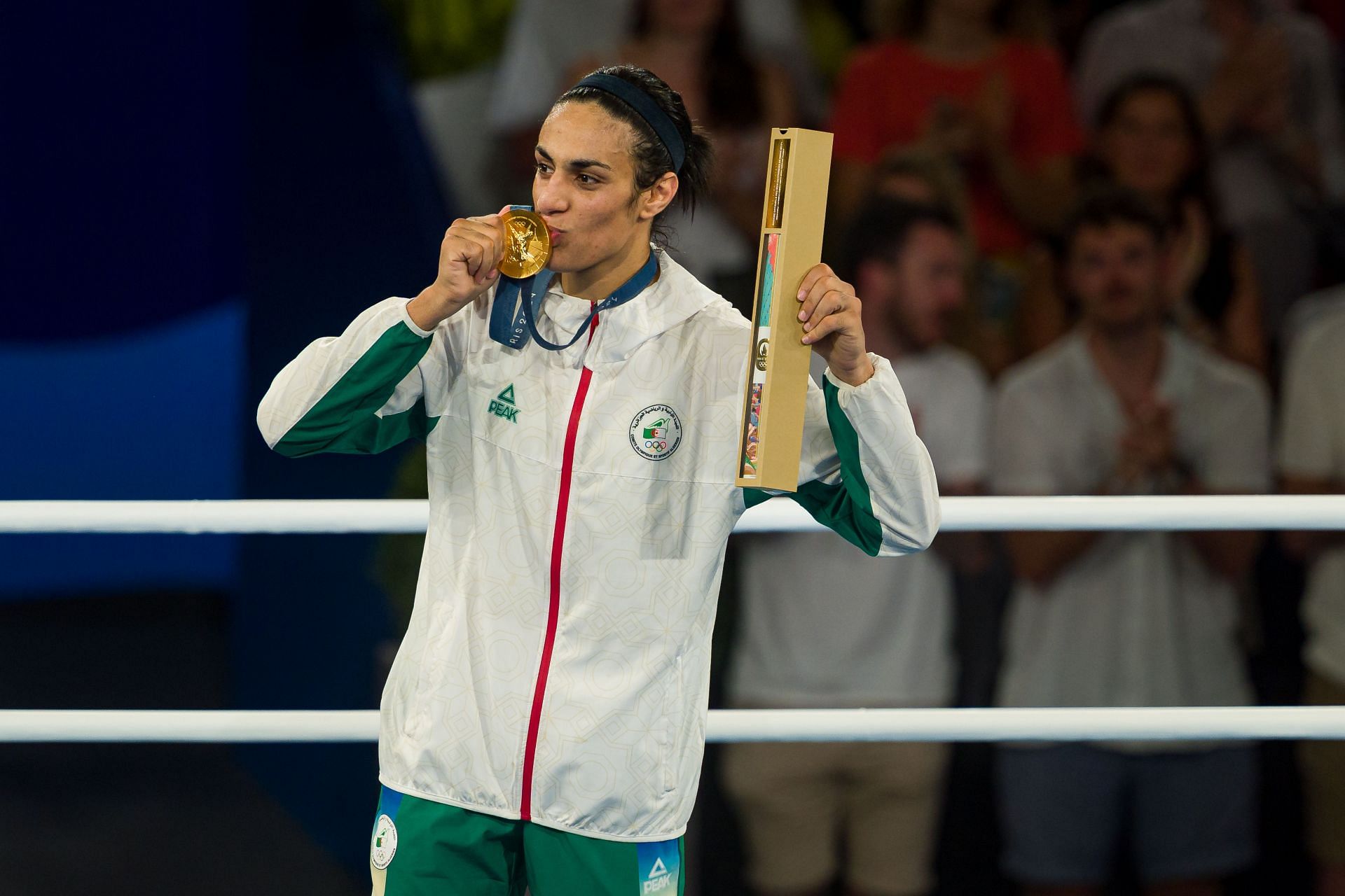 Imane Khelif after winning the gold medal in women&#039;s welterweight boxing at the Paris Olympics [Image Source : Getty]