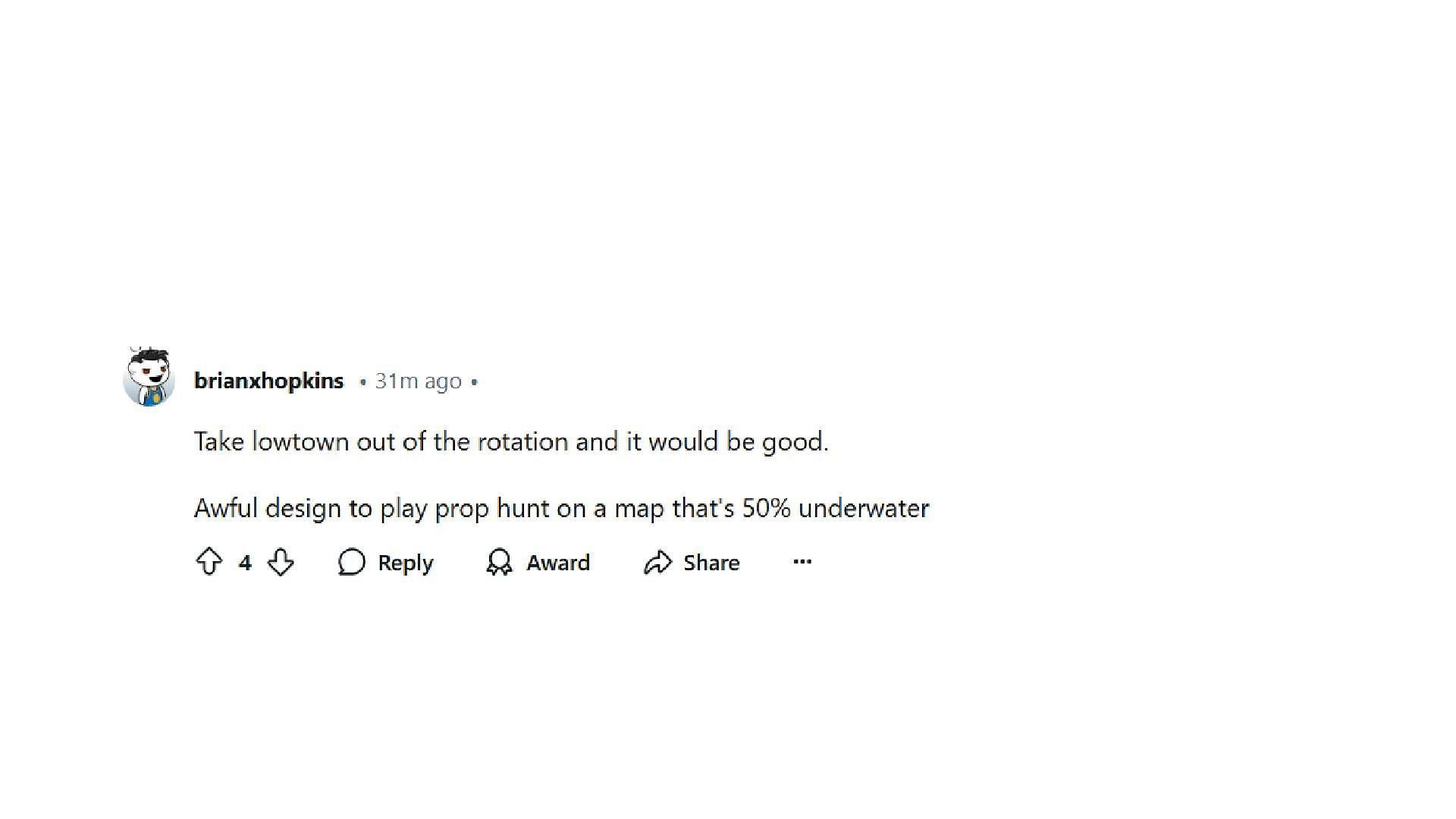 A user highlights their opinion about Prop Hunt (Image via Reddit)