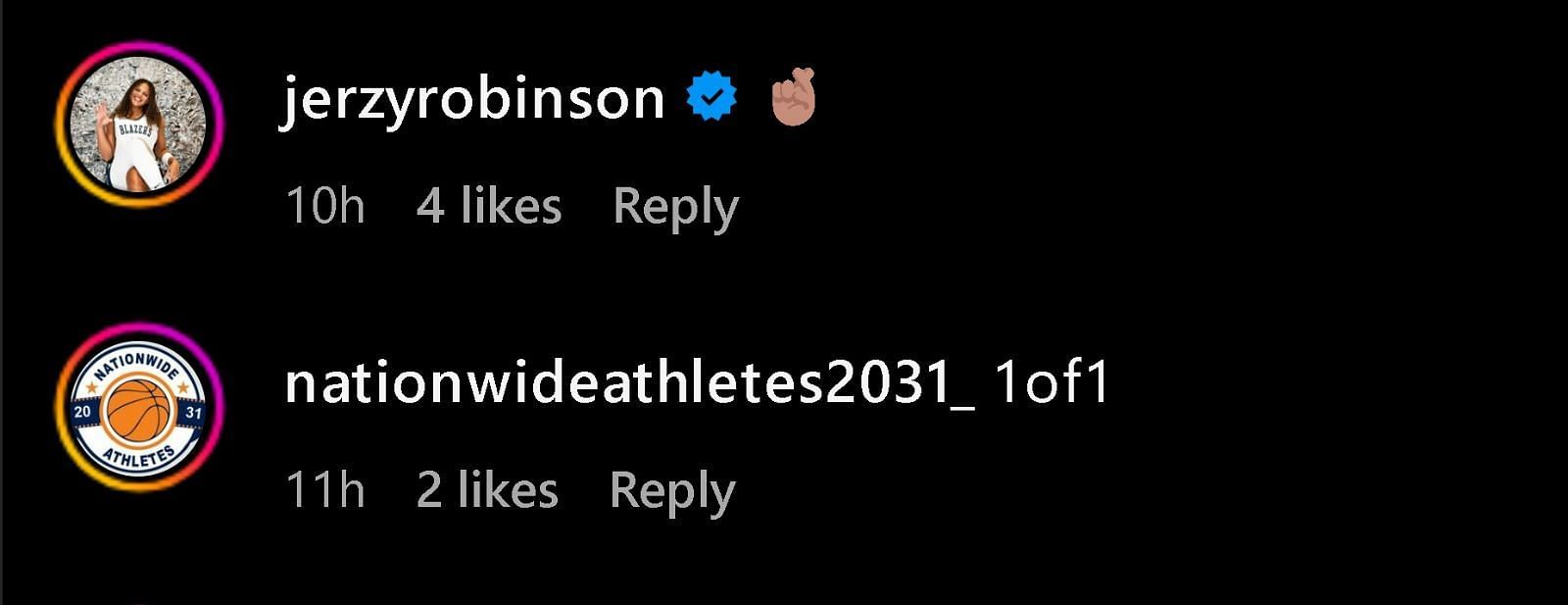 No.1 prospect of the 2026 class Jerzy Robinson shares a reaction to Nike NIL roster mate and USC commit Jazzy Davidson (Image credit: IG/Jazzy Davidson)