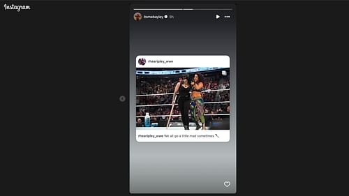 The Role Model shared Rhea's post on social media. [Picture source: Screenshot of Bayley's IG Story]