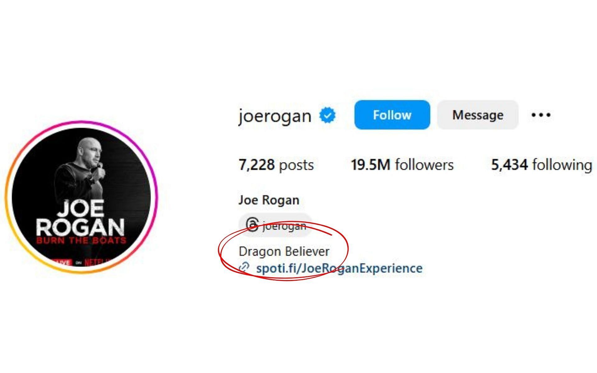 Joe Rogan&#039;s Instagram bio. [Image credit: @joerogan on Instagram]