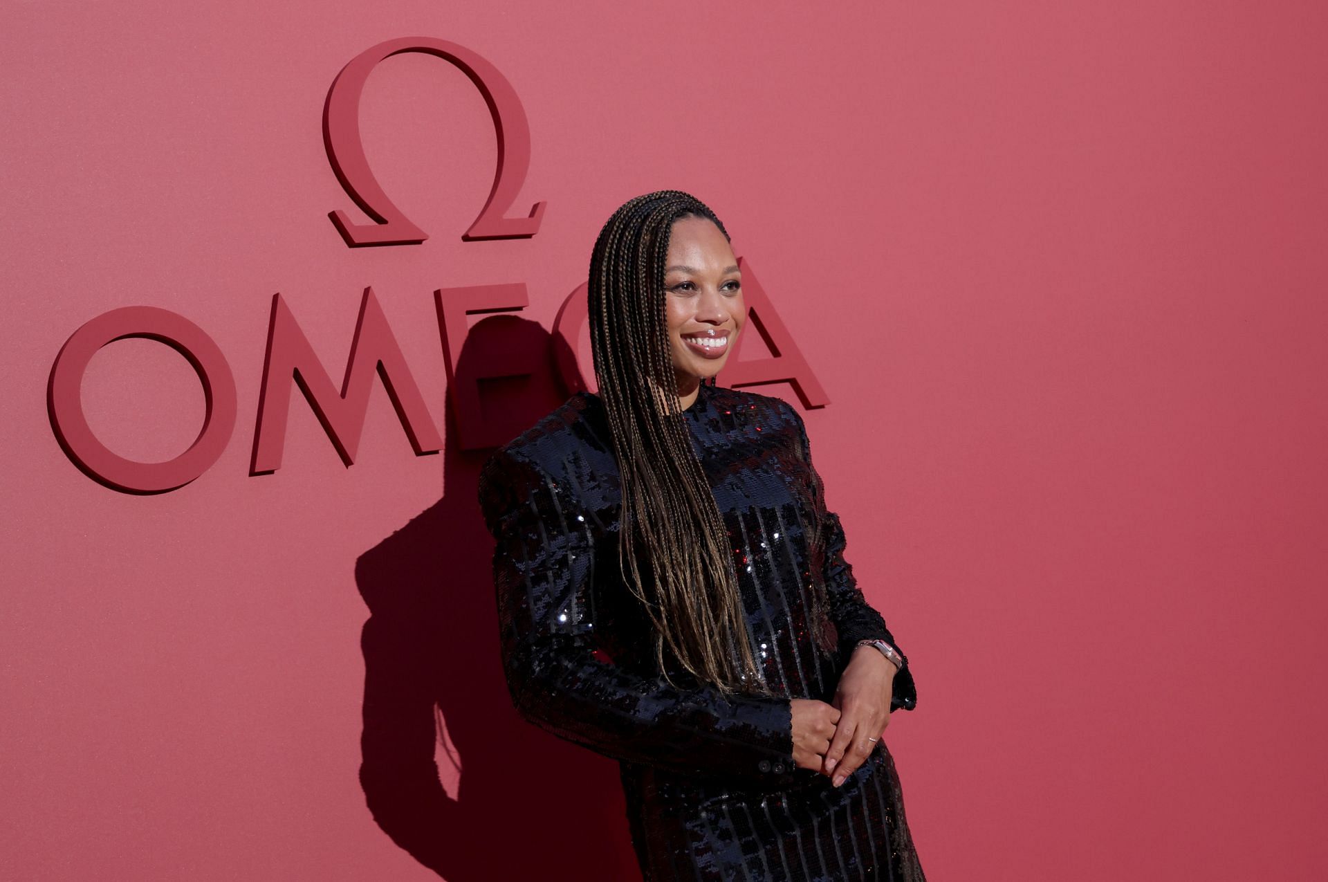 Former American sprinter Allyson Felix attends Omega House 2024 in Paris, France. (Photo by Getty Images)