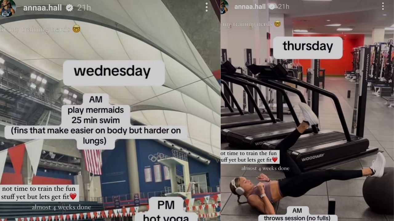 Hall&#039;s Wednesday and Thursday routine (Images via Hall&#039;s Instagram stories)