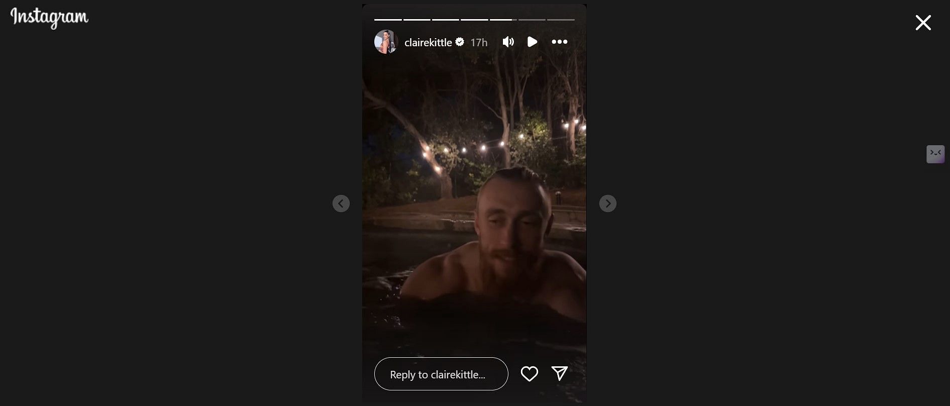 Claire Kittle IG story in jacuzzi with George