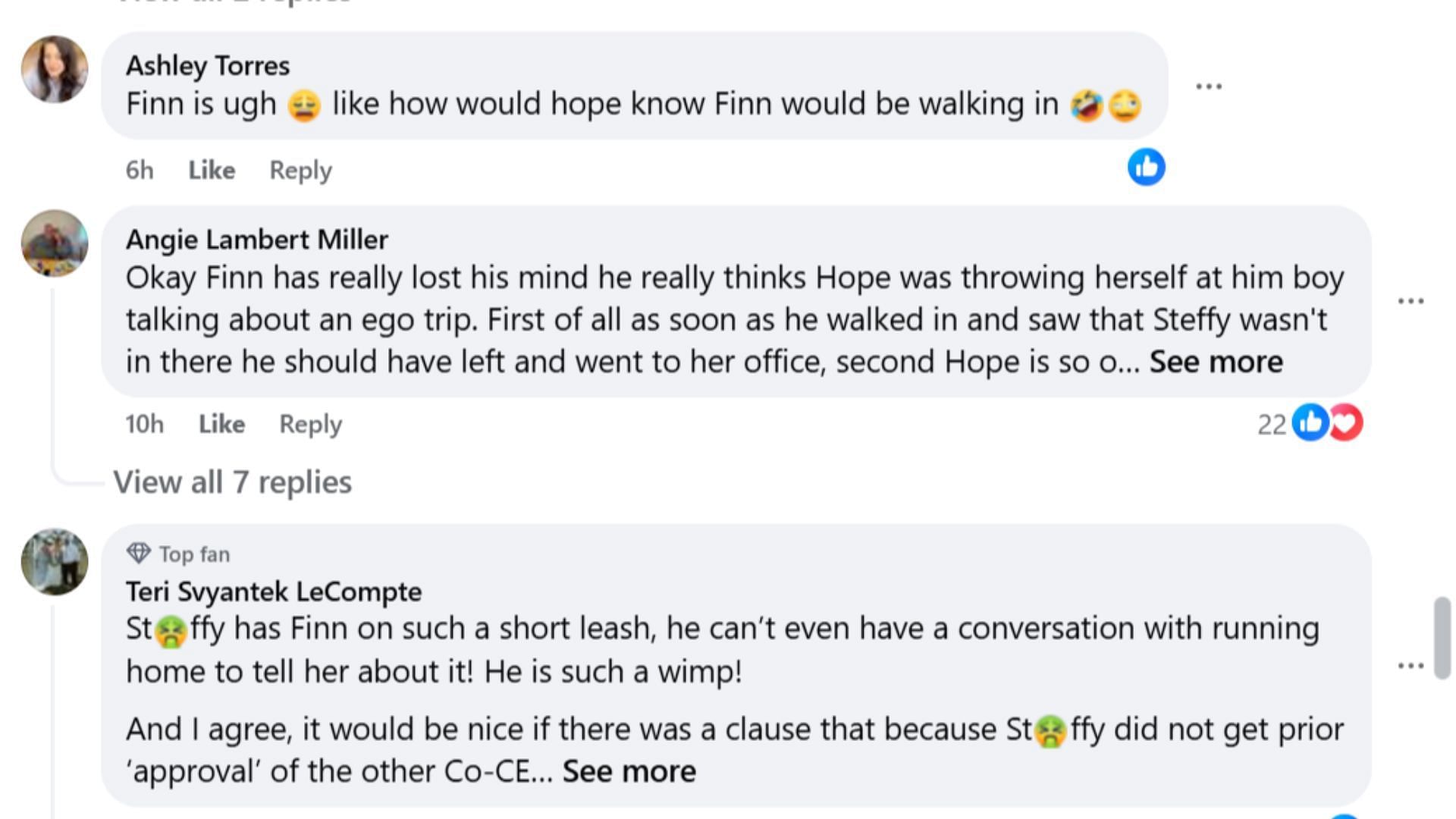 More fan reactions about Finn Finnegan (Image via Facebook/The Bold and the Beautiful Worldwide-Voice of the Fans)