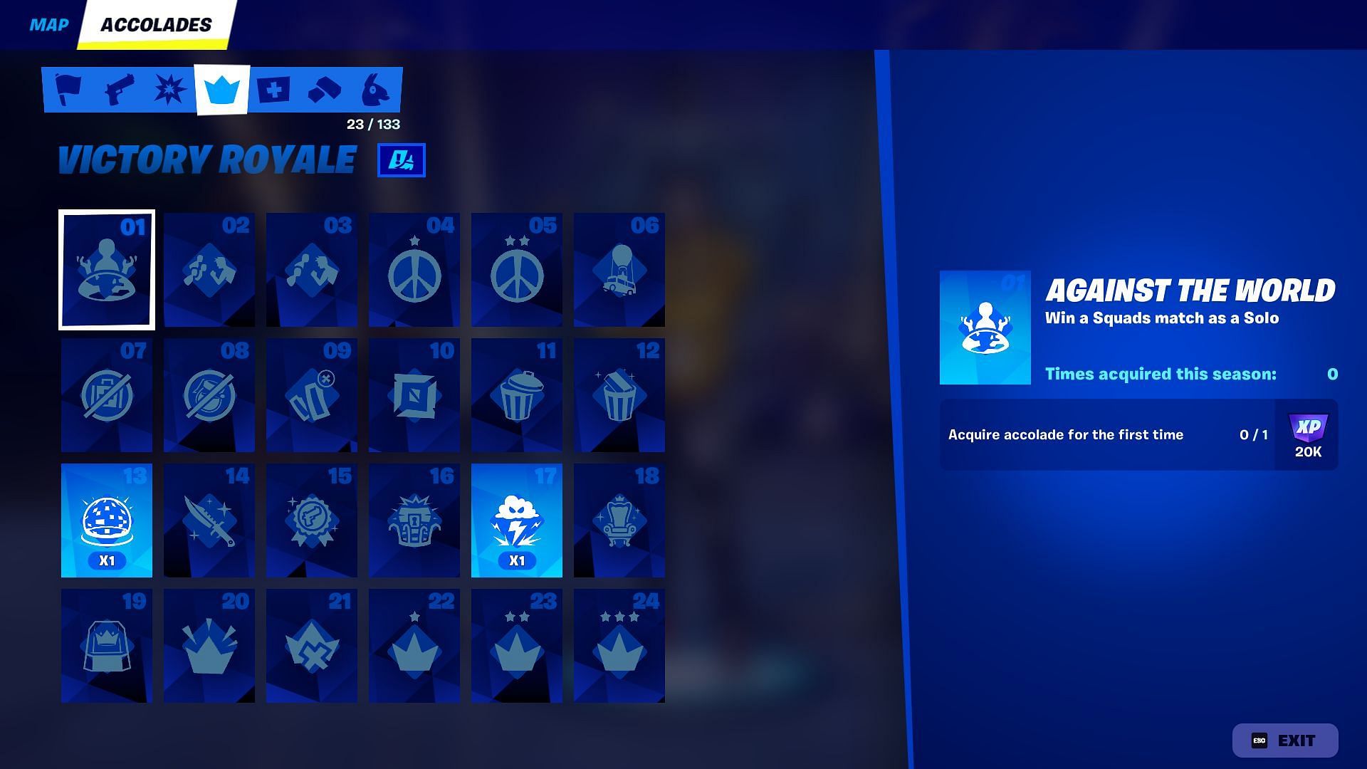 List of all Victory Royale Accolades in Fortnite Chapter 2 Remix (Image via Epic Games)