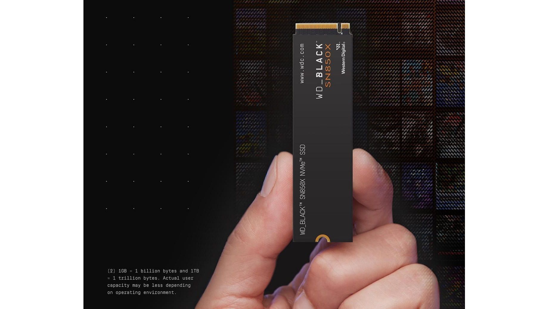 The WD BLACK SN850X NVMe SSD in a hand (Image via Western Digital)