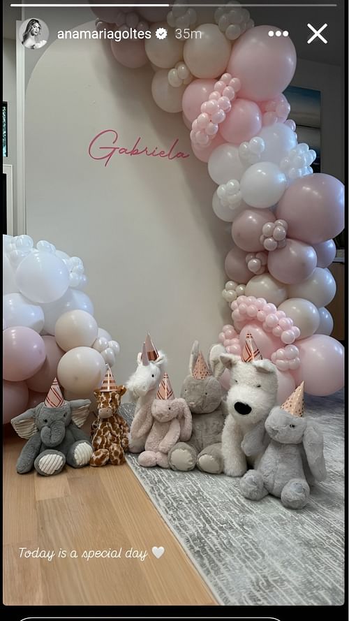 Luka Doncic's fiancee, Anamaria Goltes, posted celebratory pictures of daughter Gabriela's birthday. [Credit: IG/@anamariagoltes]