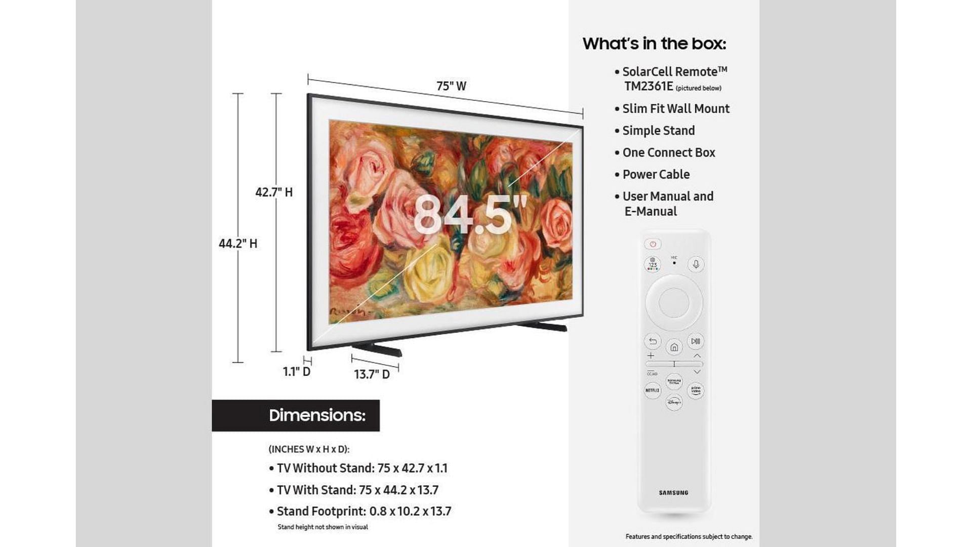 The Frame TV dimensions (Image via Samsung)