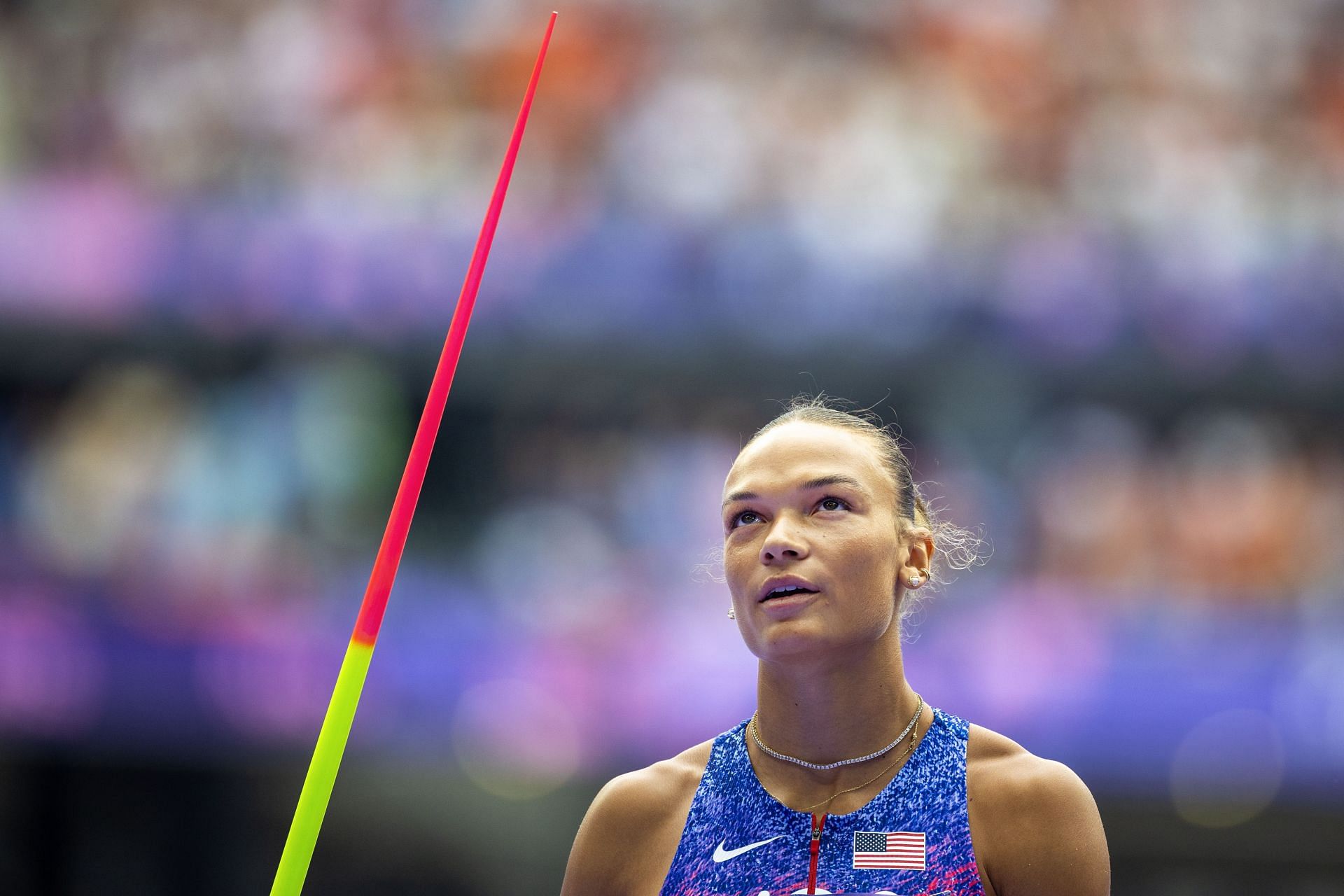 Hall during her javelin heptathlon event at the 2024 Summer Olympics in Paris (Image via: Getty Images)