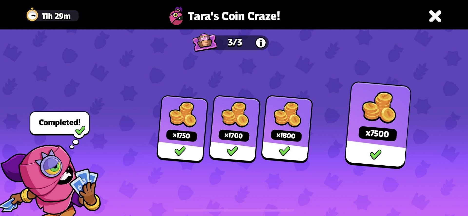 Coin rewards in Tara&#039;s coin craze challenge (Image via Supercell)