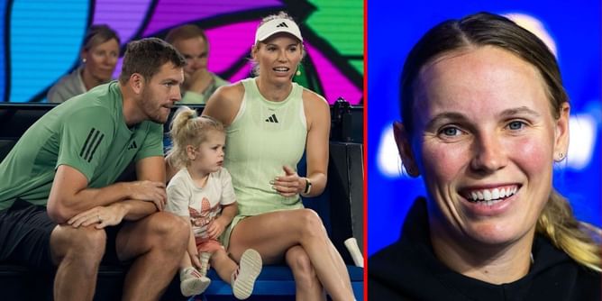 WATCH: Caroline Wozniacki takes a 'full power' tee-ball hit from daughter Olivia; jokingly squirms in pain during hilarious moment