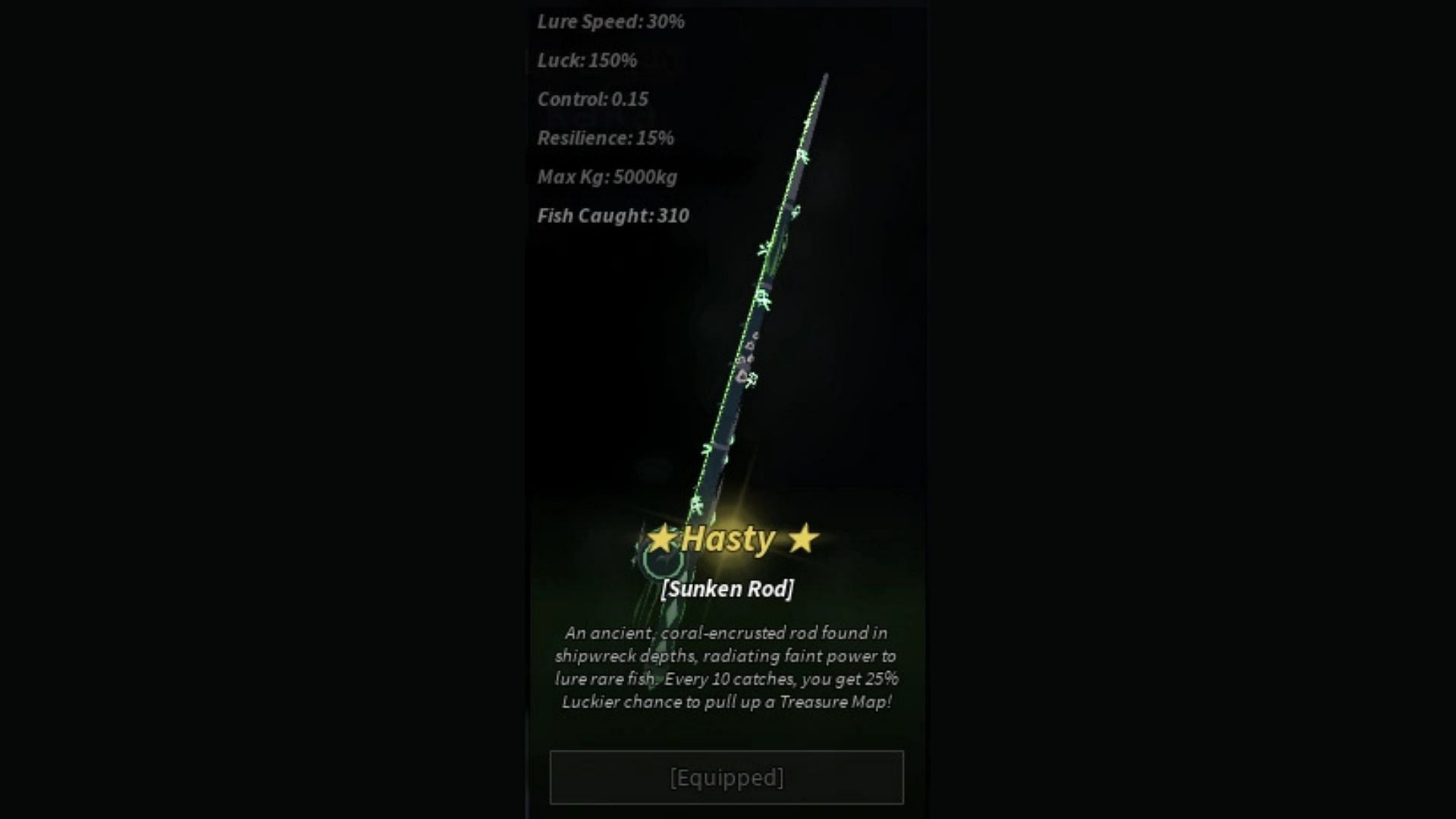 The Sunken Rod with the Hasty Enchant works great (Image via Fisch Wiki)