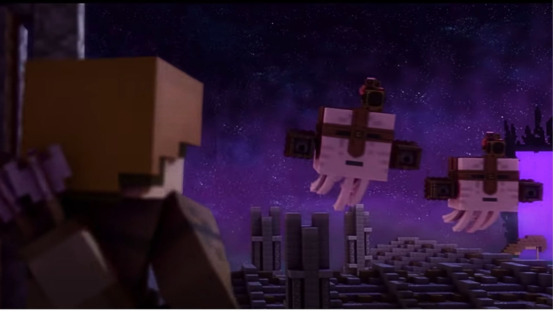 CaptainSparklez&#039;s video features armored ghasts being ridden by piglins (Image via YouTube/ CaptainSparklez)