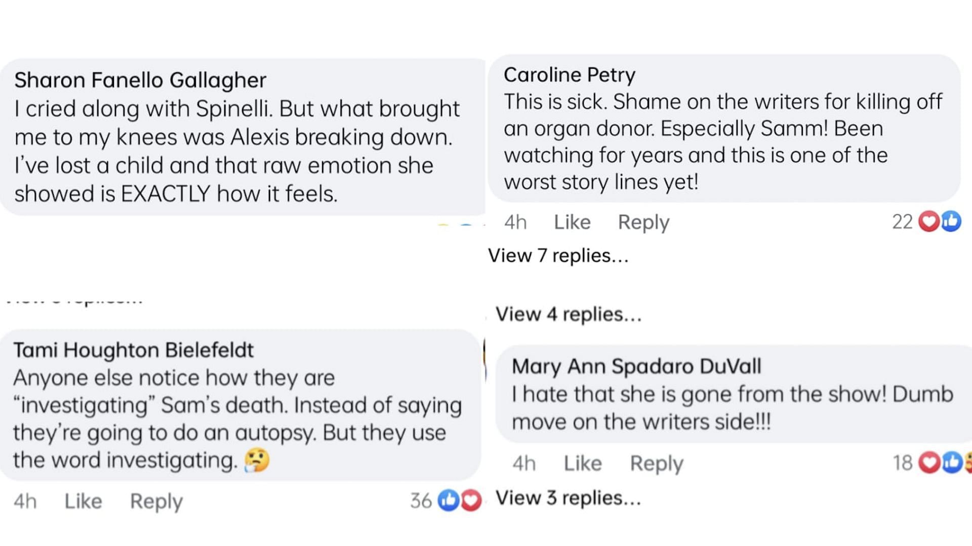 Screenshot of comments (Image via Facebook / General Hospital)