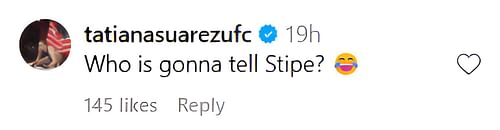 Tatiana Suarez's comment on @espnmma's Instagram post.