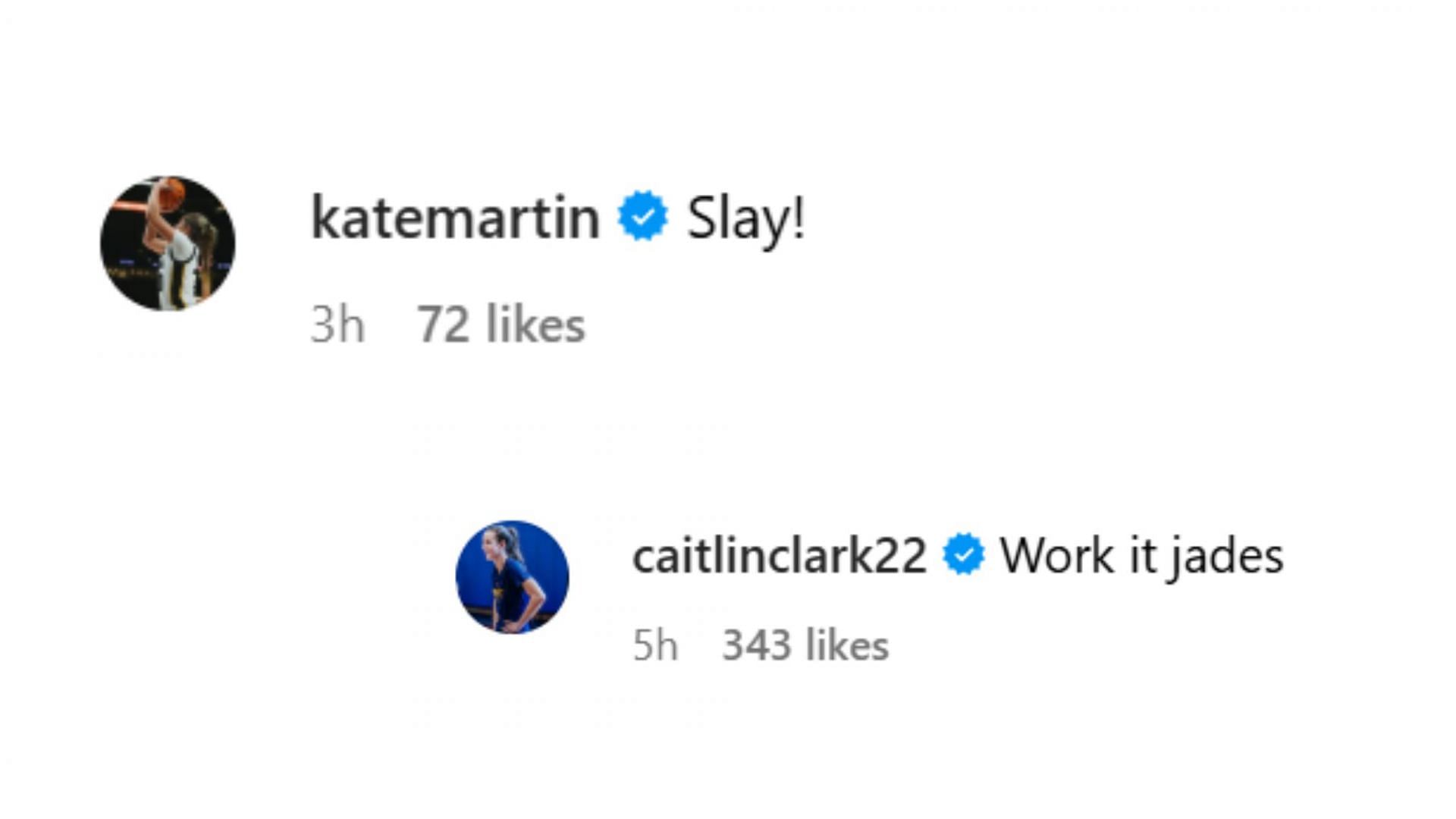 Caitlin Clark and Kate Martin comment on Jada Gyamfi&#039;s post