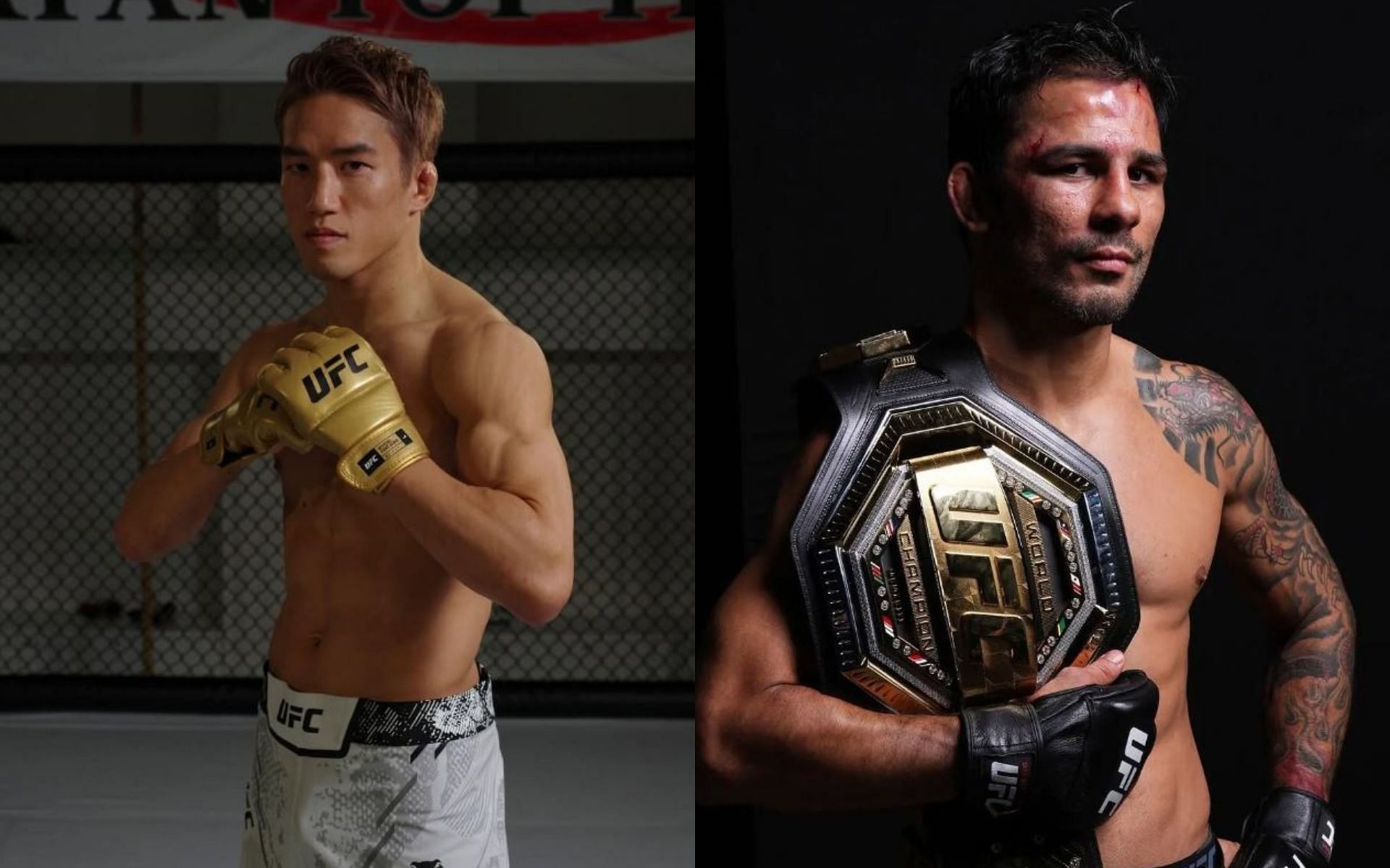 Kai Asakura (left) faces Alexandre Pantoja (right) for the title in his UFC debut. [Image credit: @kai_asakura_, @pantoja_official on Instagram]