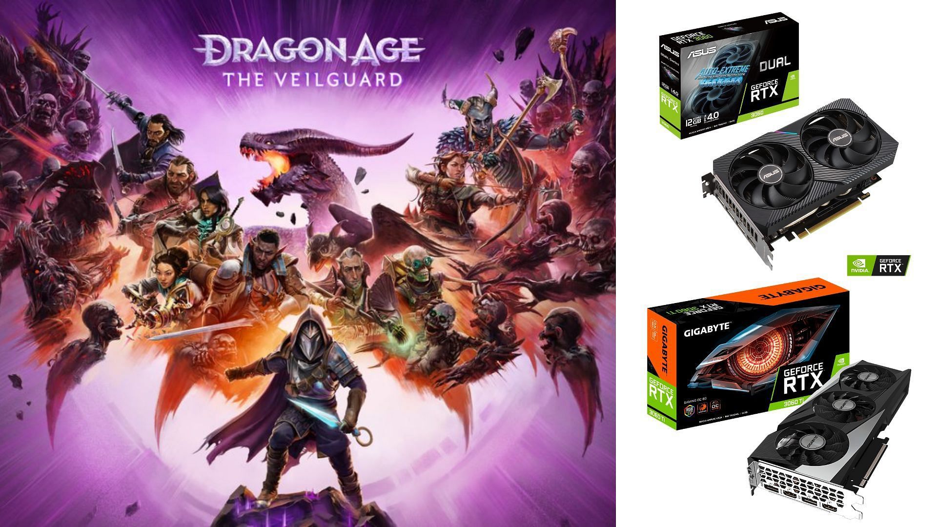 The best Dragon Age The Veilguard settings for the Nvidia RTX 3060 and RTX 3060 Ti (Image via EA, Asus, Gigabyte)