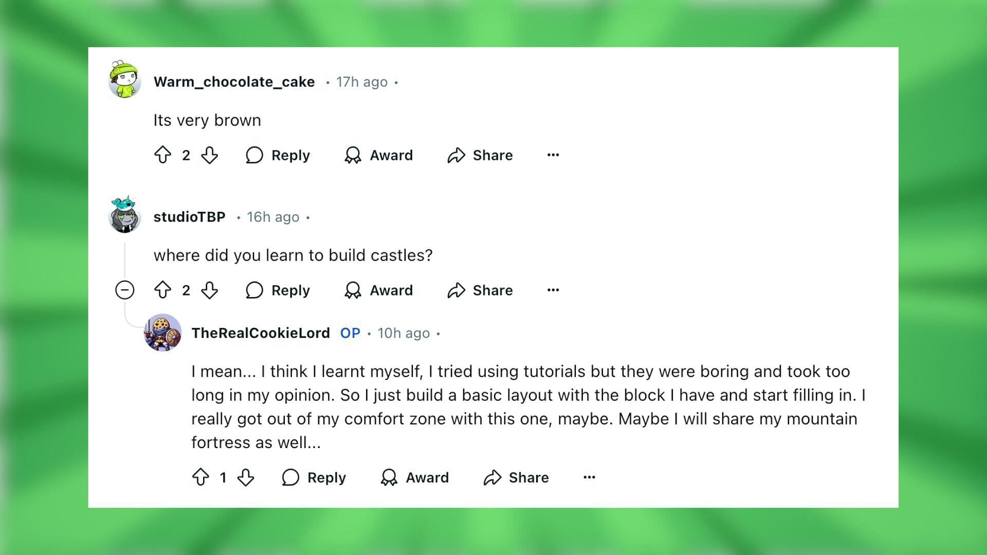 Redditors react to the castle build (Image via Reddit/TheRealCookieLord/Mojang Studios)